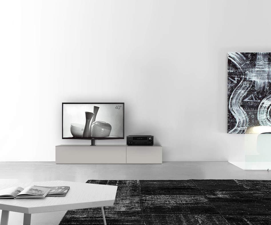 Design Lowboard Konfigurator mit TV Halterung Boden Breite 180 33,5 45 links matt hellgrau