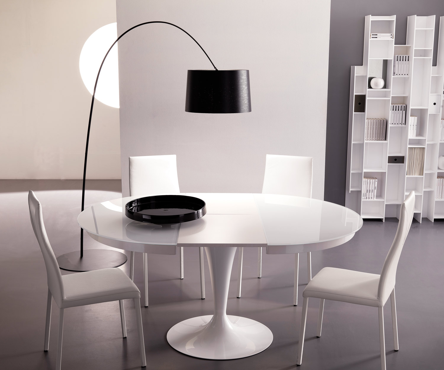 Moderner Ozzio Tisch rund Eclipse Weiß Glas ausgezogen Moderner Ozzio Tisch rund Eclipse Weiß Glas ausgezogen