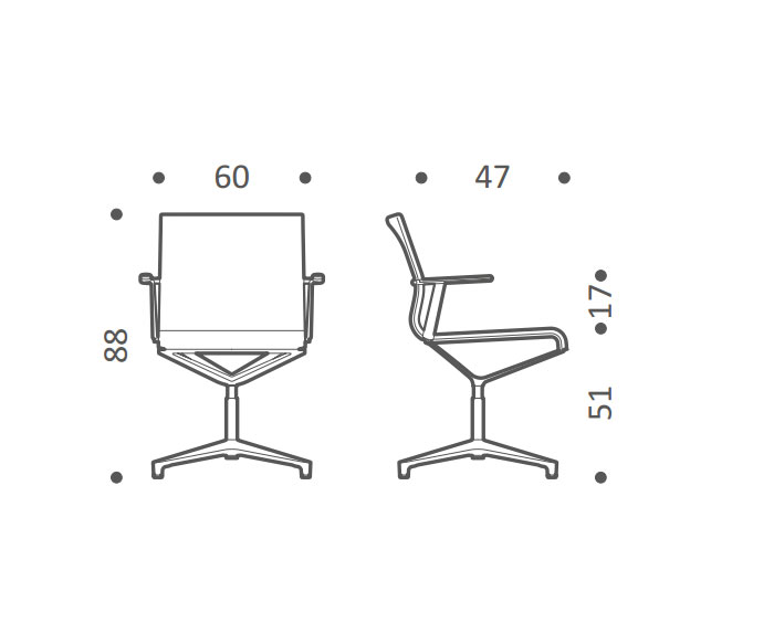 Skizze von ICF Stick ETK Design Bürostuhl H 37 ohne Rollen