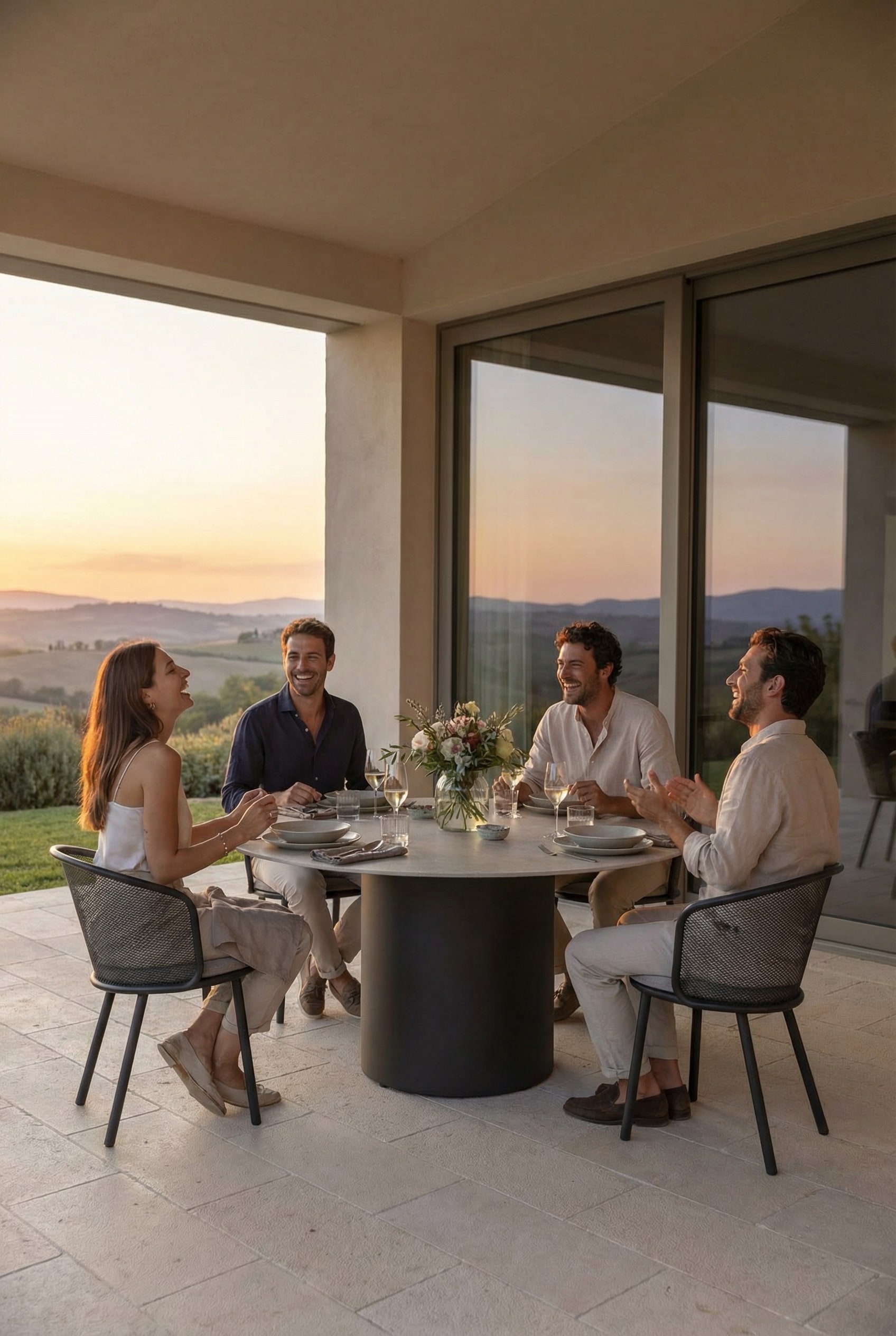 Modern Ceramic Dining Table Todus Branta in a bright living ambiance