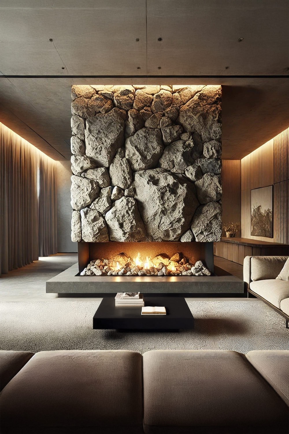 Wohnzimmer mit verschiedenen Oberflächenstrukturen