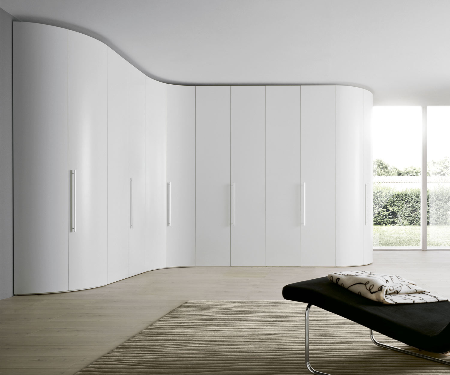 Hochwertiger Novamobili Design Eckschrank Alfa Curvo in Weiß Matt Hochwertiger Novamobili Design Eckschrank Alfa Curvo in Weiß Matt