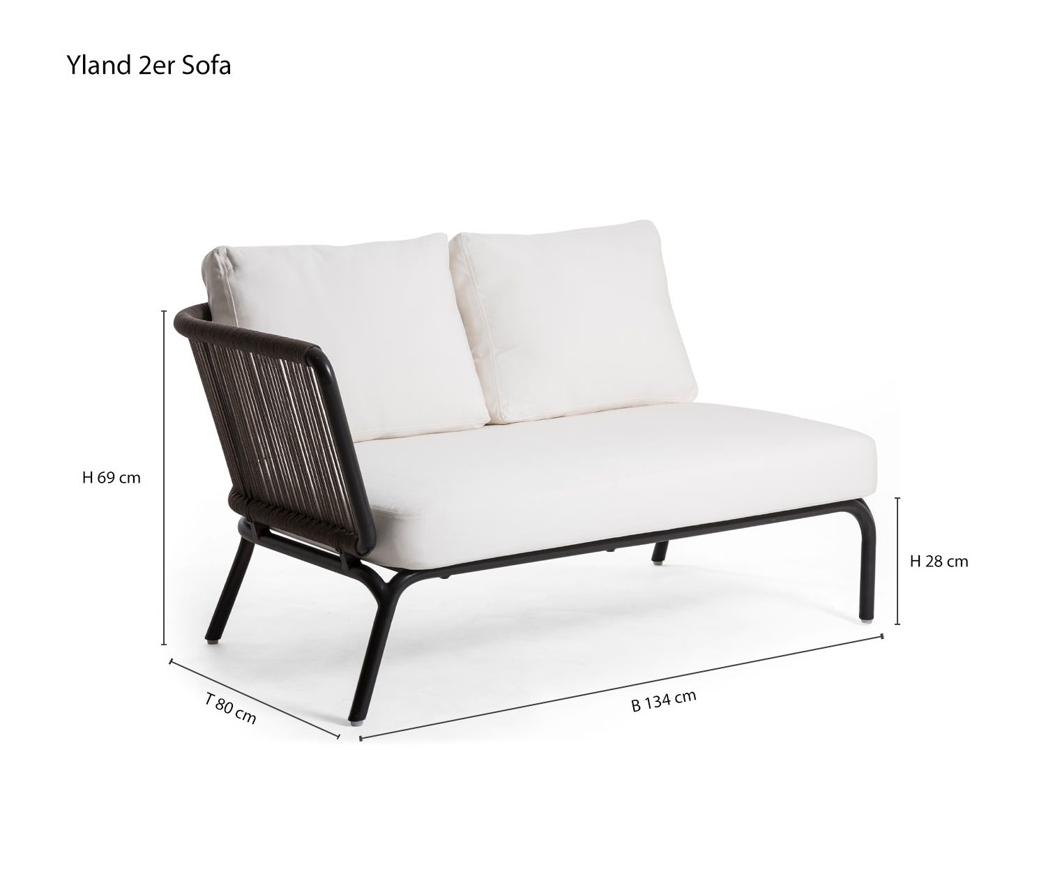 Yland designer 2-seater sofa for the garden from Oasiq Sizes Sketch Sizes Dimensions Yland designer 2-seater sofa for the garden from Oasiq Sizes Sketch Sizes Dimensions