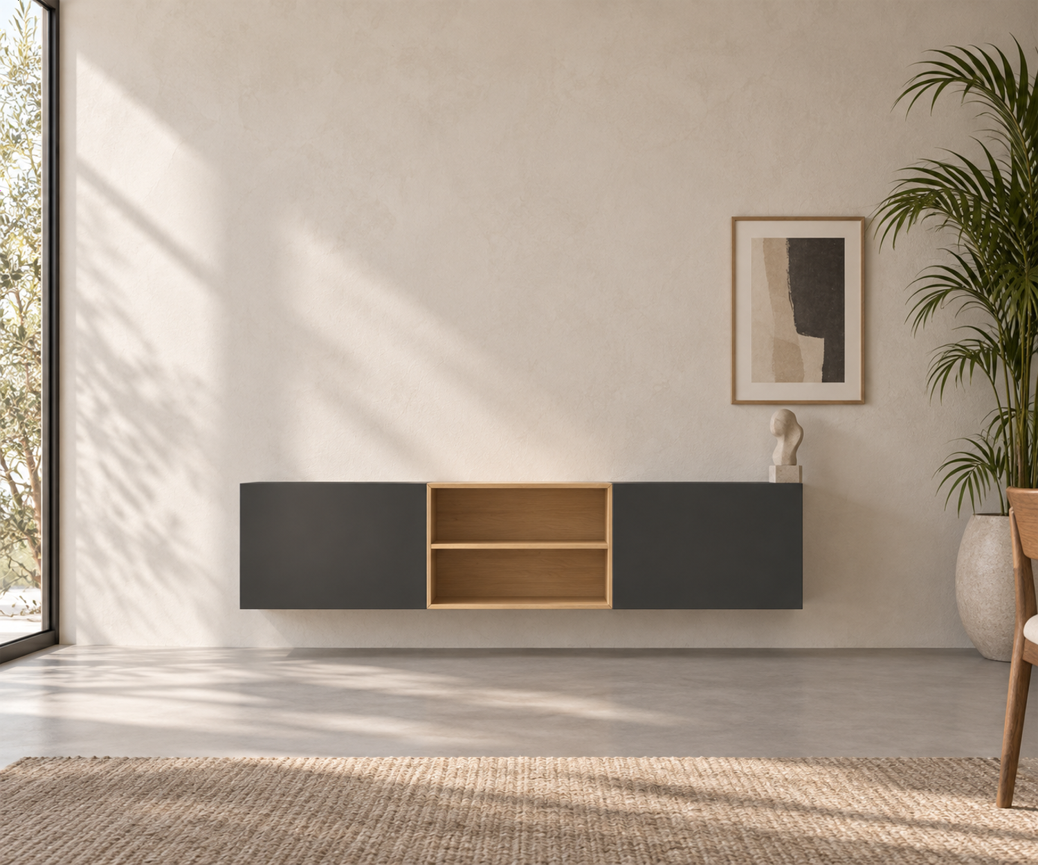 Livitalia Box 18 Wand Sideboard 180 cm – Matt Dunkelgrau + Eiche Hell Livitalia Box 18 Wand Sideboard 180 cm – Matt Dunkelgrau + Eiche Hell