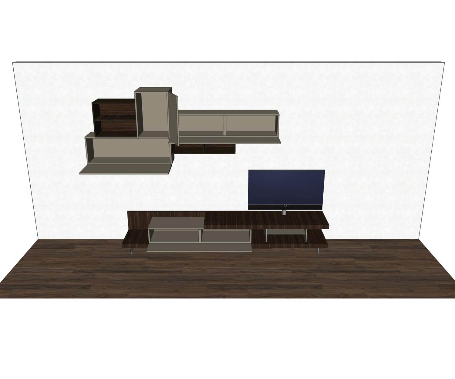 Livitalia Design Wohnwand C52 Skizze Entwurf mit offenen Elementen und Türen