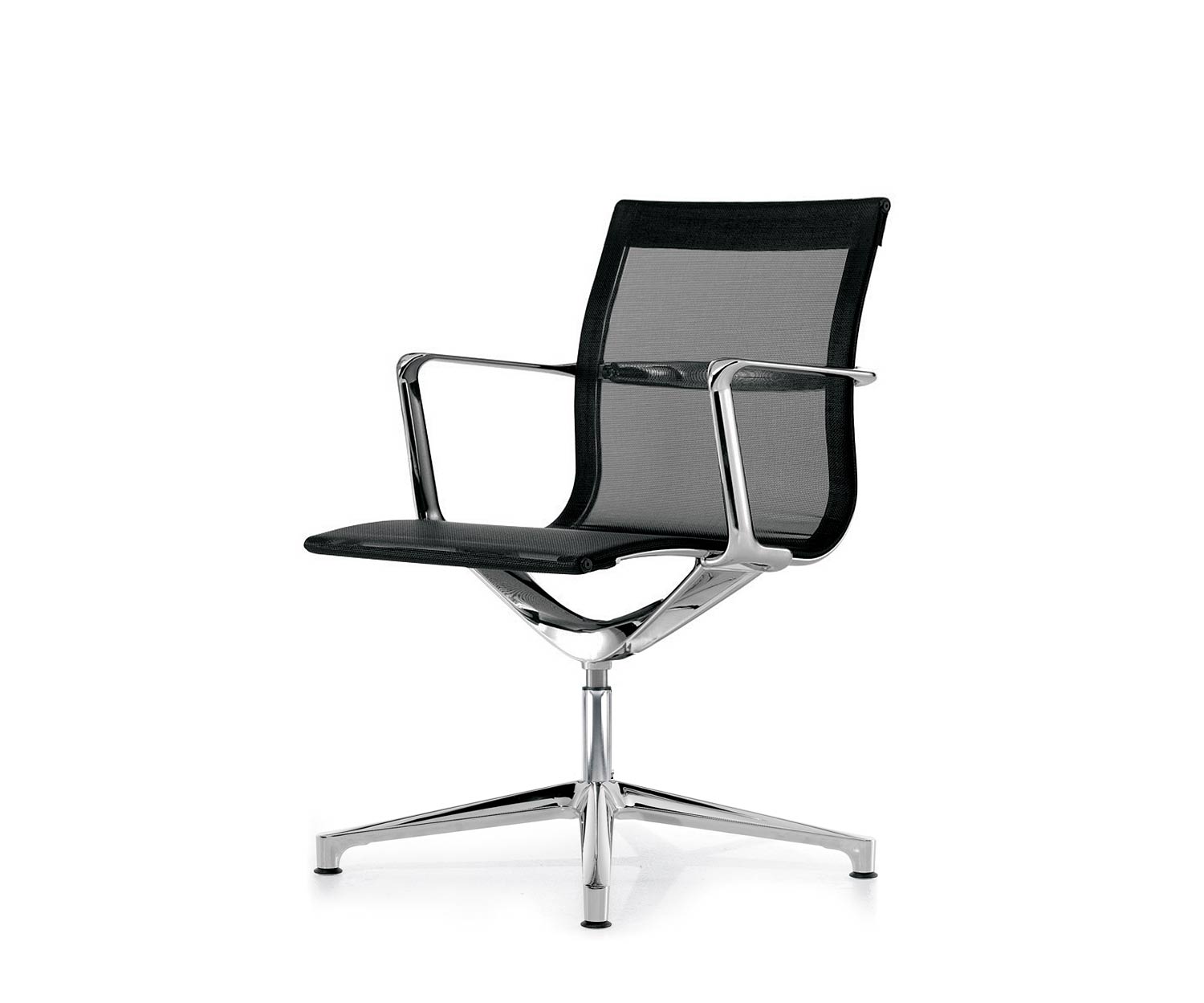 ICF Una Chair Managment Bürostuhl Design Drehstuhl 4 Arm ohne Rollen H42 cm mit Mesh Elastic Mesh Schwarz 01