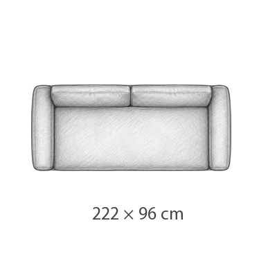 222 × 96 cm · Liegebreite 165 cm