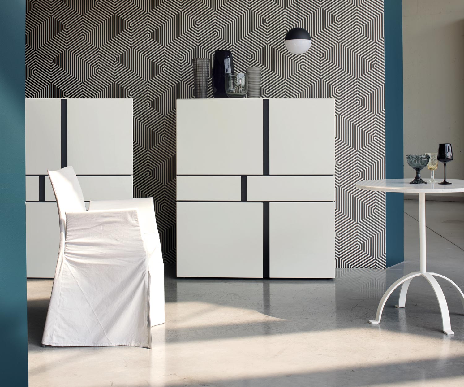 Exklusives Livitalia Abaco Design Highboard Weiß Matt Exklusives Livitalia Abaco Design Highboard Weiß Matt