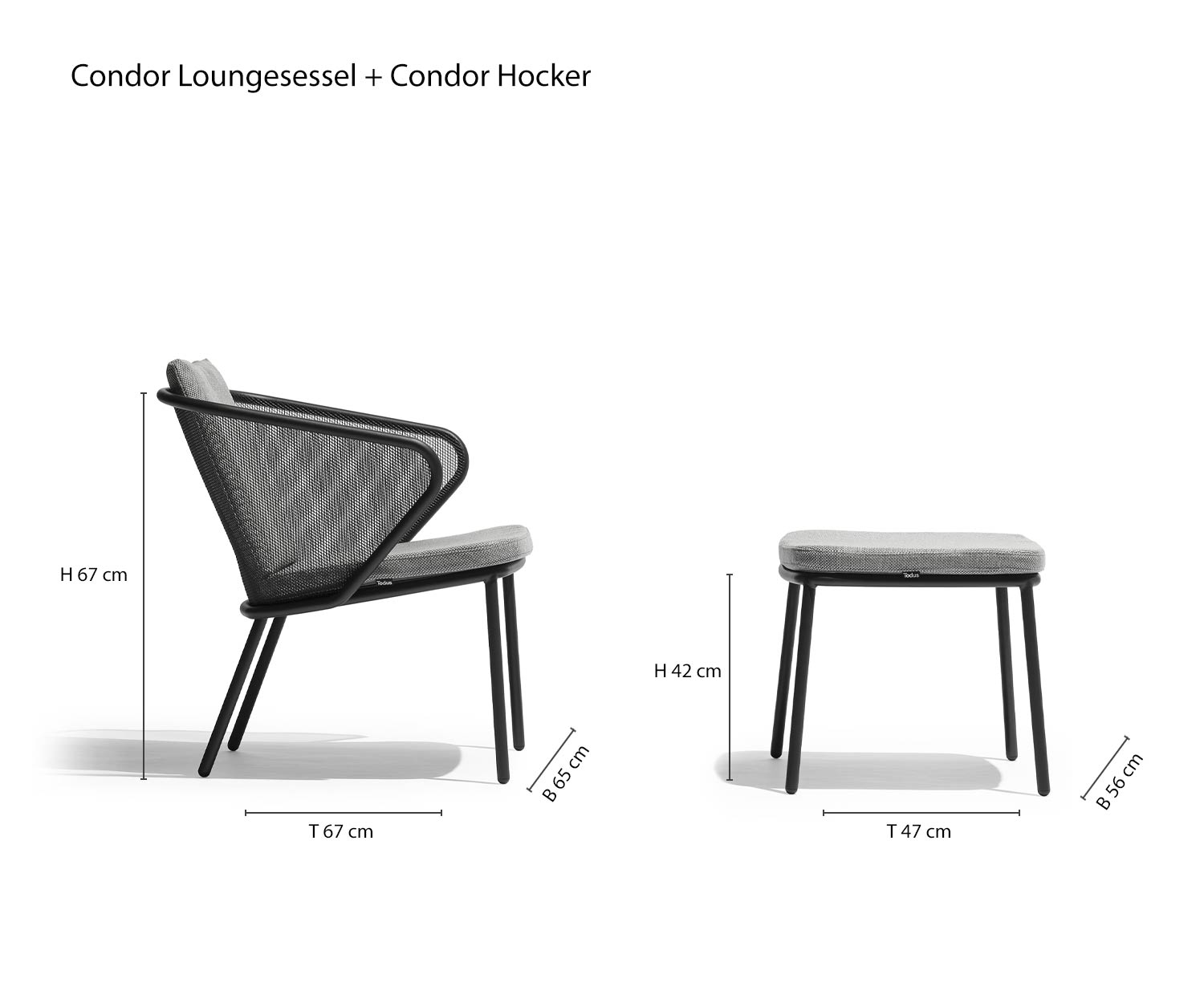 Todus Condor Designer Loungesessel Skizze Maße Größen Größenangaben
