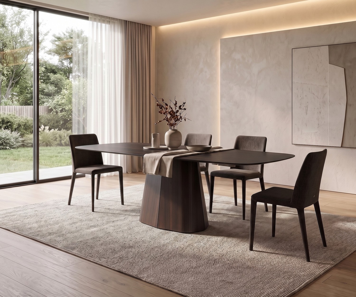 al2 tessera 001 Oval Design Dining Table al2 tessera 001 dining table for elegant dinners in a modern dining room, dark wood oval design table.