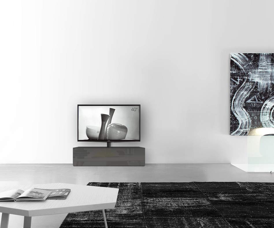 Design Lowboard Konfigurator mit TV Halterung Boden Breite 120 33,5 45 mitte glanz dunkelgrau