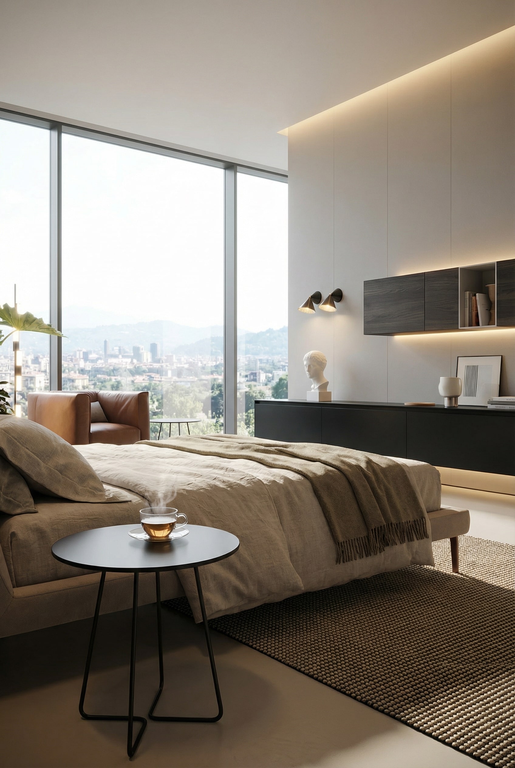 Filigree Novamobili Orbis coffee table used as a nightstand