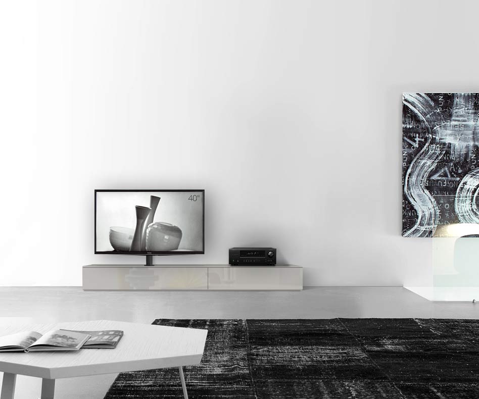 Design Lowboard Konfigurator mit TV Halterung Boden Breite 210 25,5 54,6 links glanz hellgrau