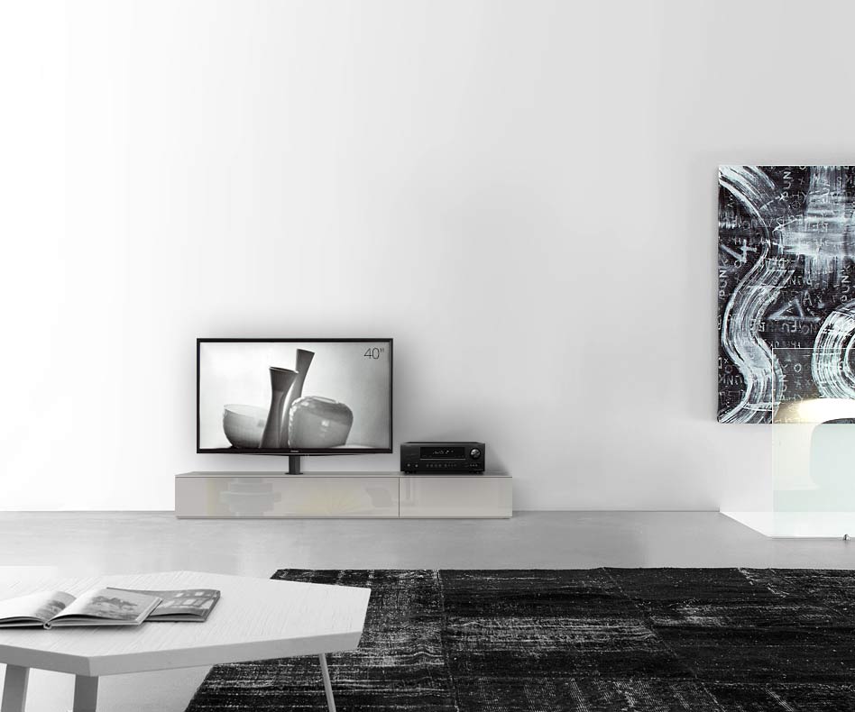Design Lowboard Konfigurator mit TV Halterung Boden Breite 180 25,5 54,6 links glanz hellgrau