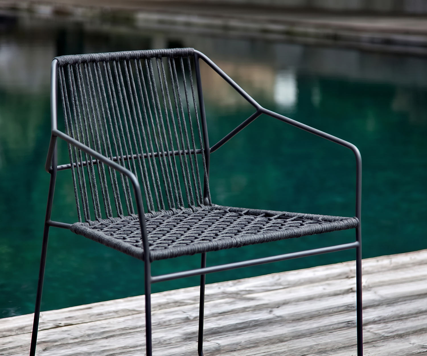 Wetterfester Oasiq Sandur Gartenstuhl ohne Armbespannung Posterauflage Weiß Gestell Weiß