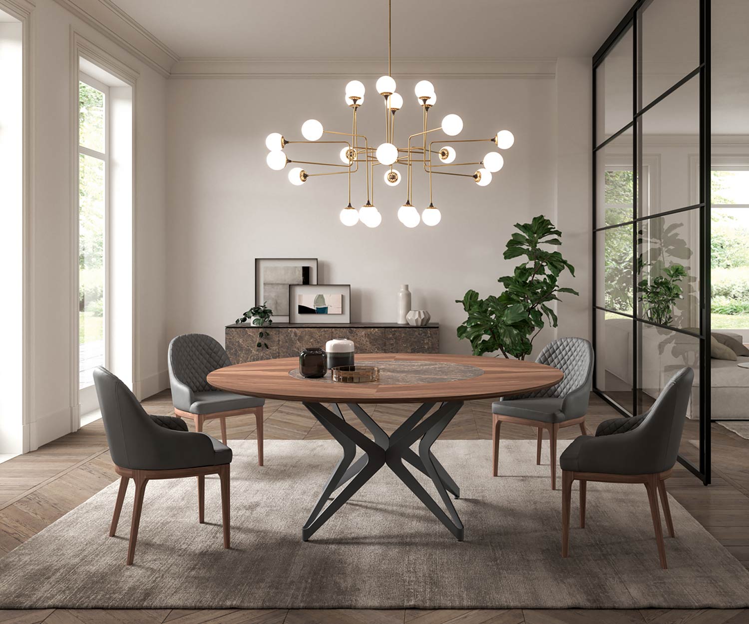 Moderner runder Ozzio Design Esstisch DNA mit drehbarer Platte Moderner runder Ozzio Design Esstisch DNA mit drehbarer Platte