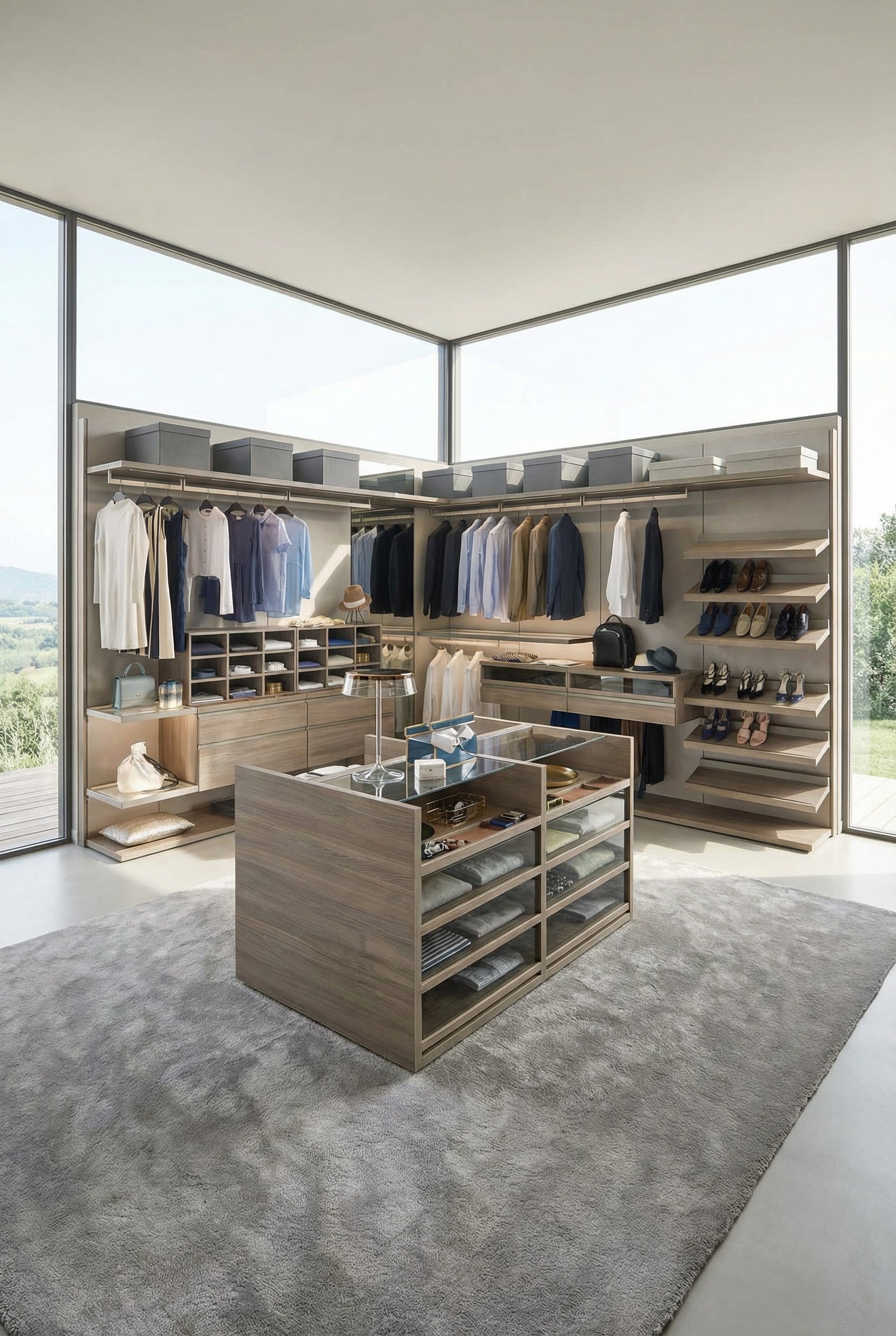 Naadloos kleedkamer hoeksysteem zonder storende verticale staanders