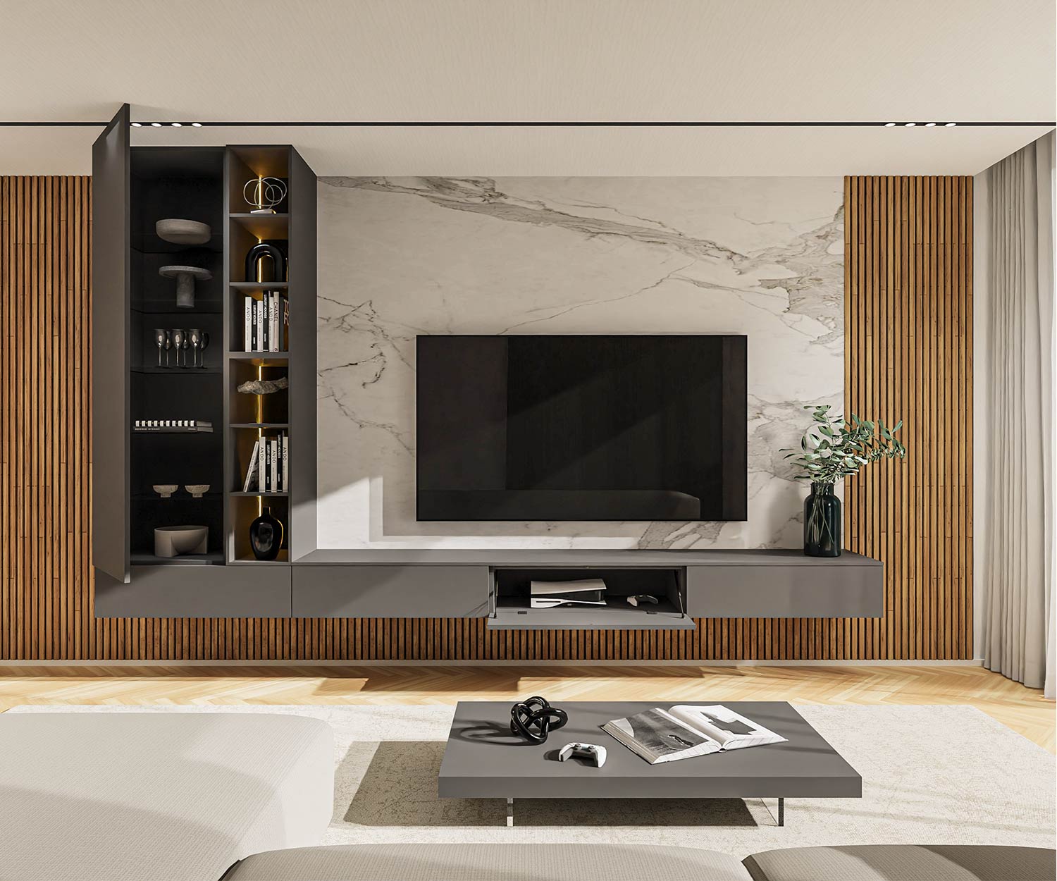 Moderne Wohnwand mit Regal Moderne Wohnwand mit Regal