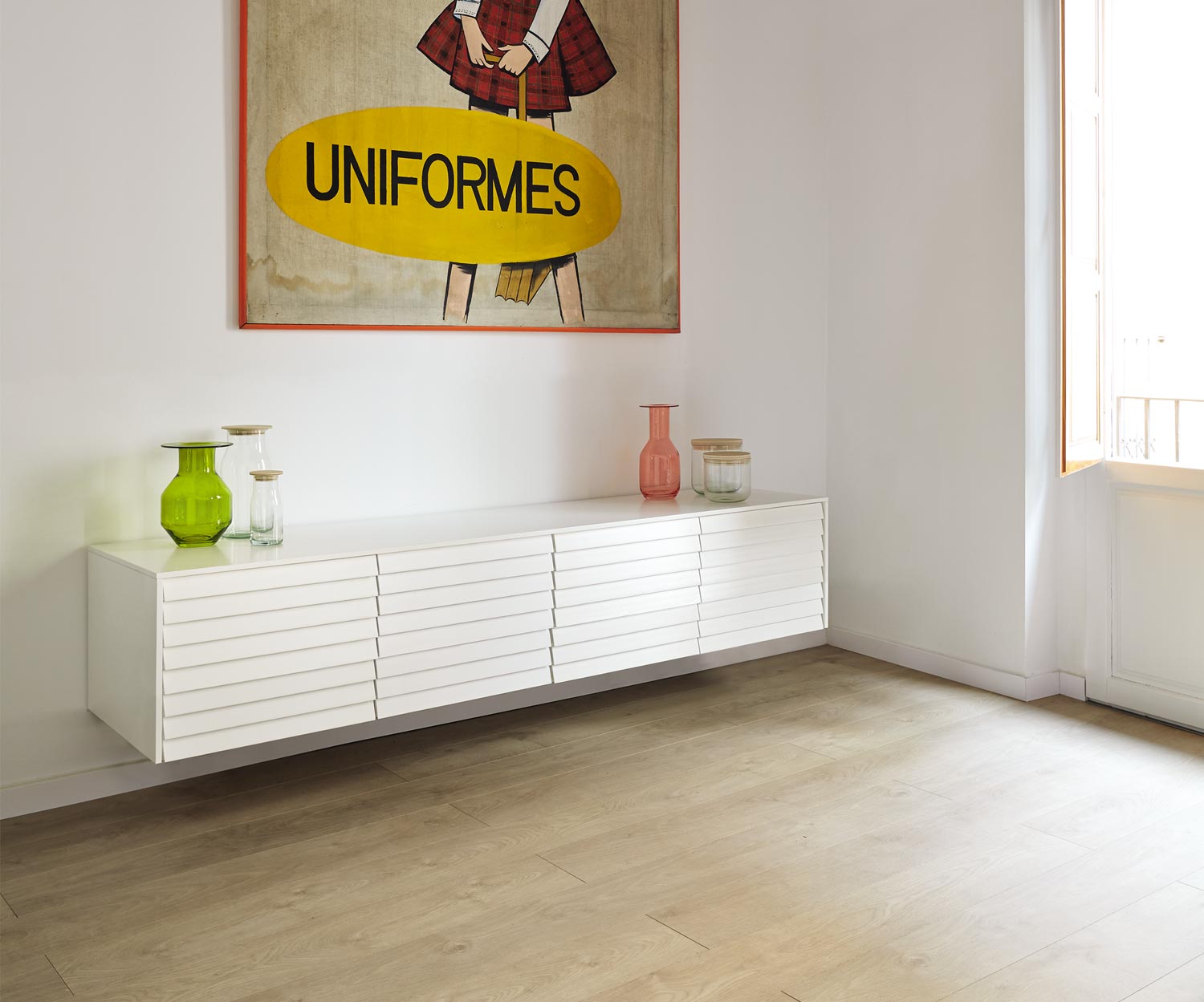 Modernes Punt Sussex TV Design Sideboard wand hängend B 177 Eiche Weiß