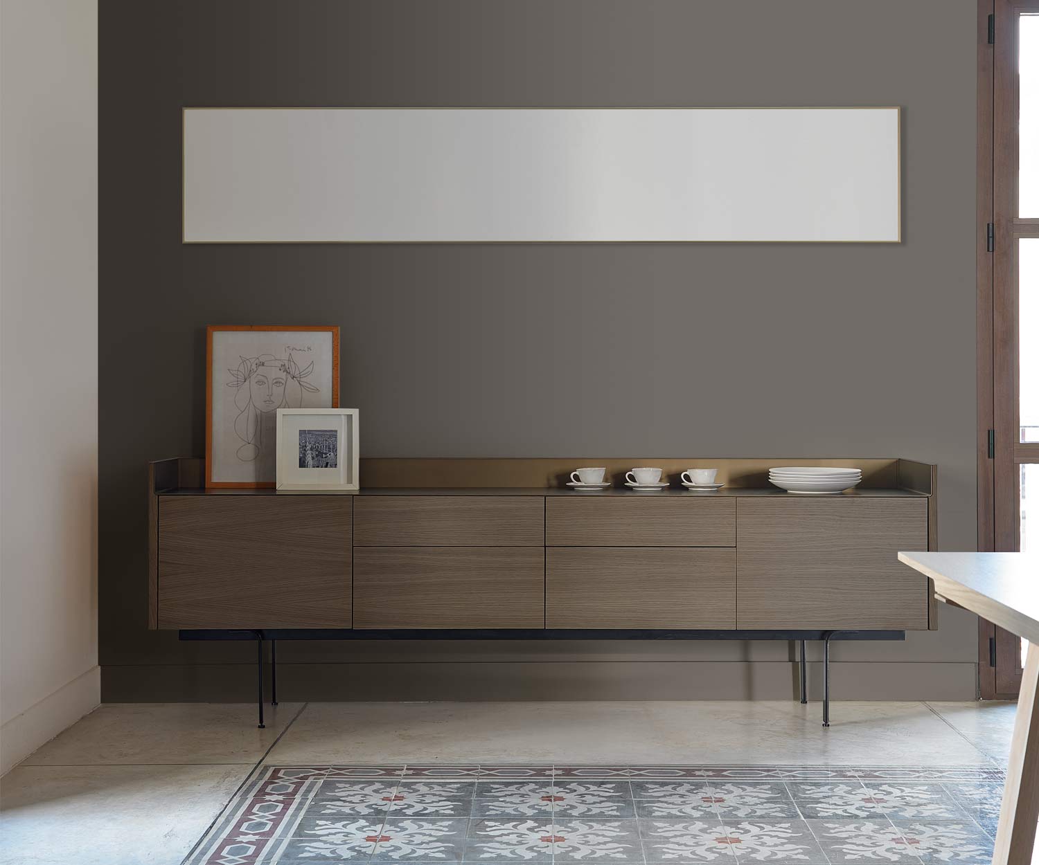 Exclusive design sideboard in dark grey stained oak veneer