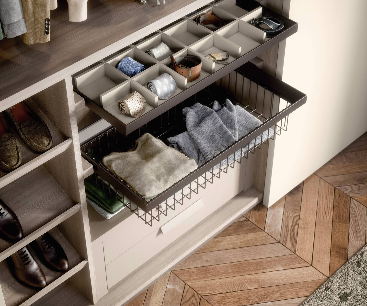 Detail Krawattenfach Designer Kleiderschrank Middle von Novamobili Detail Krawattenfach Designer Kleiderschrank Middle von Novamobili