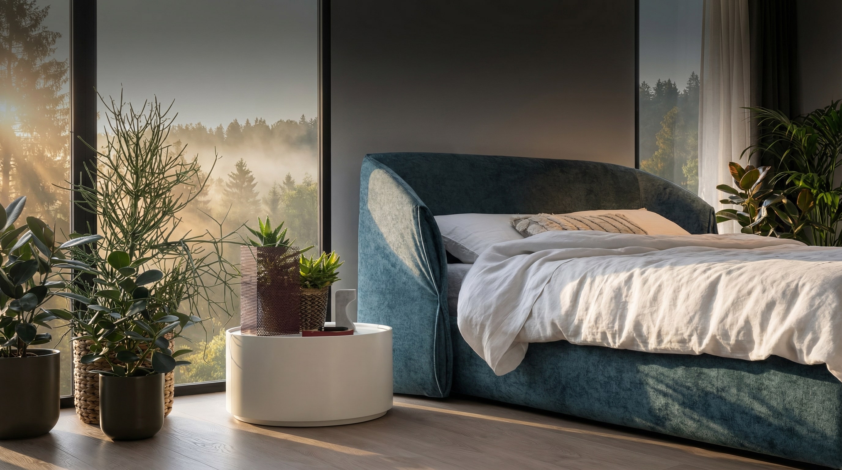 Nachttisch rund: Der Design-Trick gegen enge Räume Nachttisch rund: Der Design-Trick gegen enge Räume