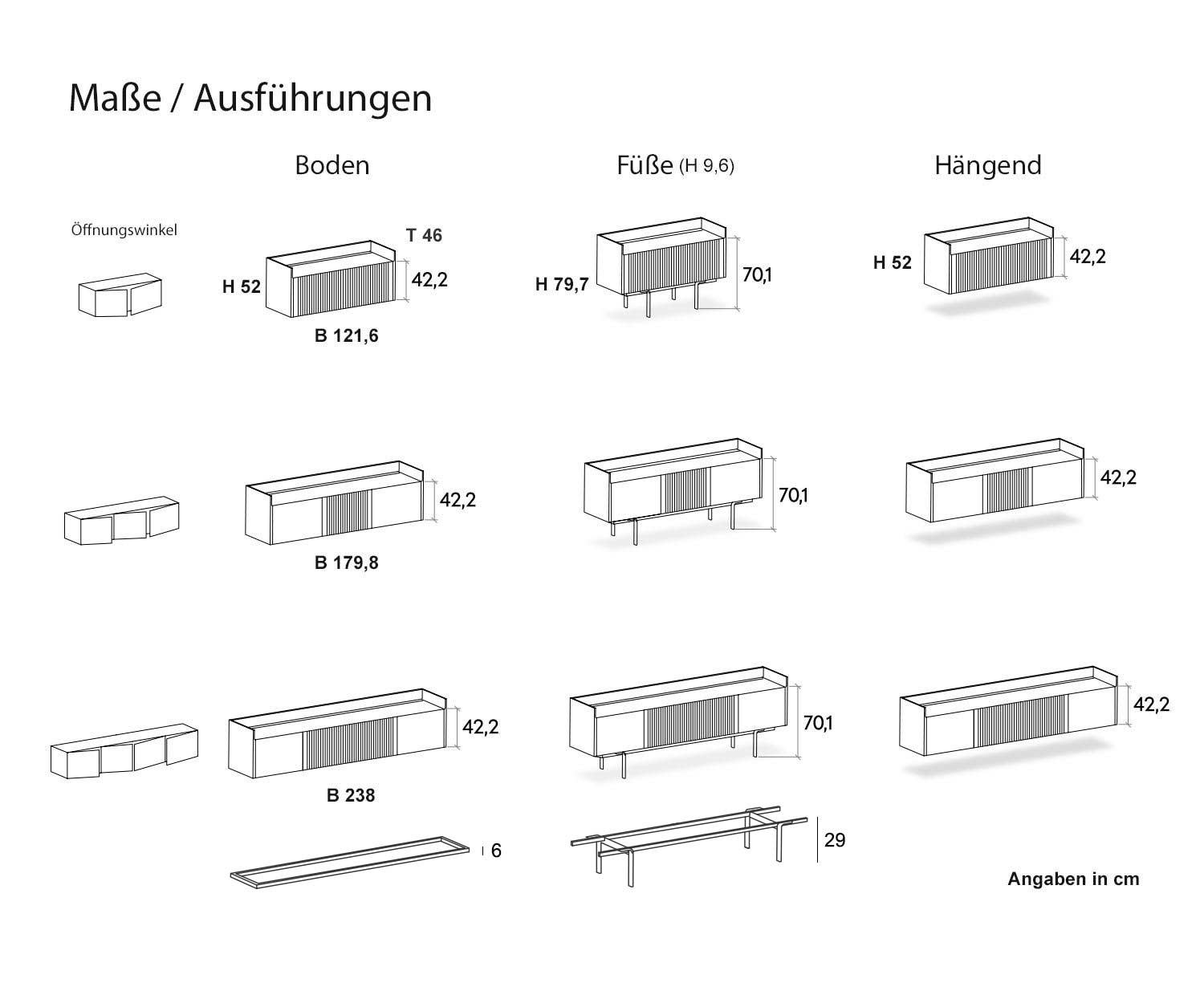 Punt Stockholm Design TV design lowboard sizes and dimensions sketch