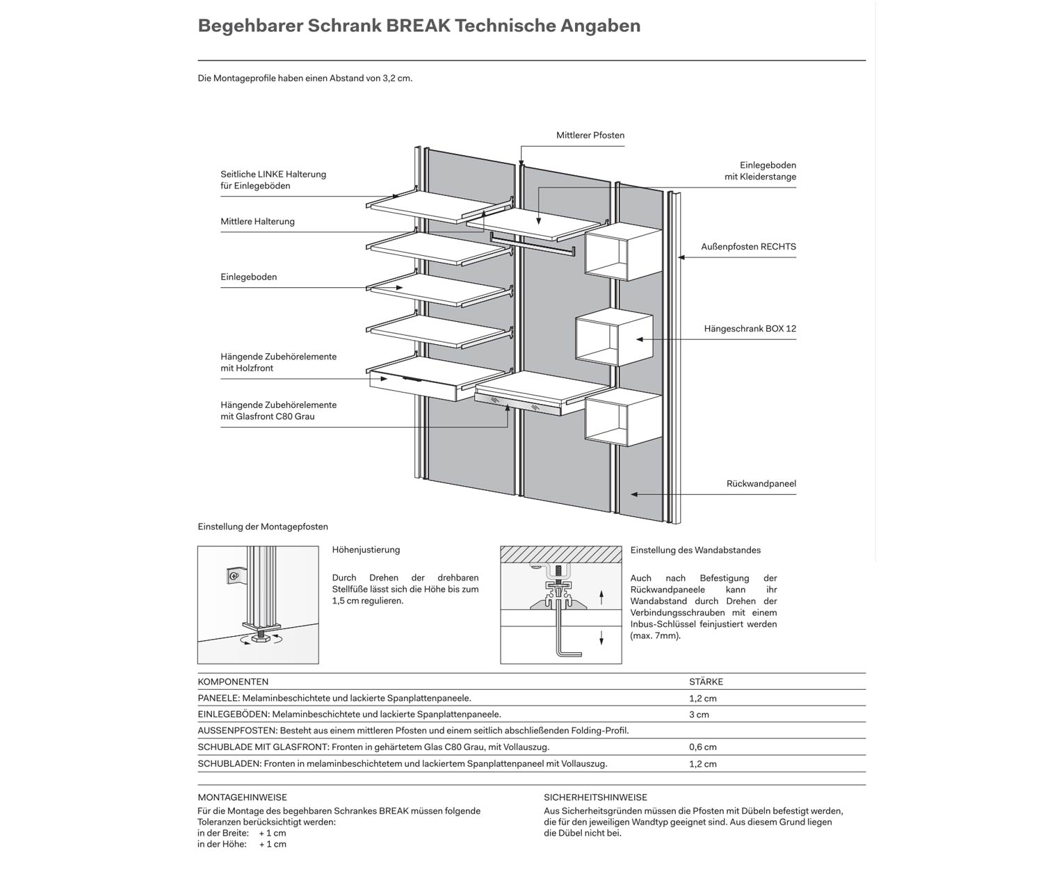 Walk-in wardrobe Break Technical data Walk-in wardrobe Break Technical data