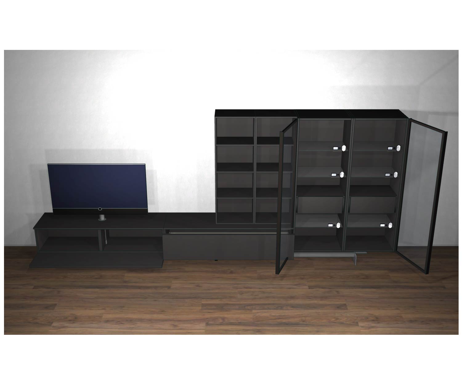Livitalia Design wall unit C43 Design lowboard and display cabinet with open doors Livitalia Design wall unit C43 Design lowboard and display cabinet with open doors