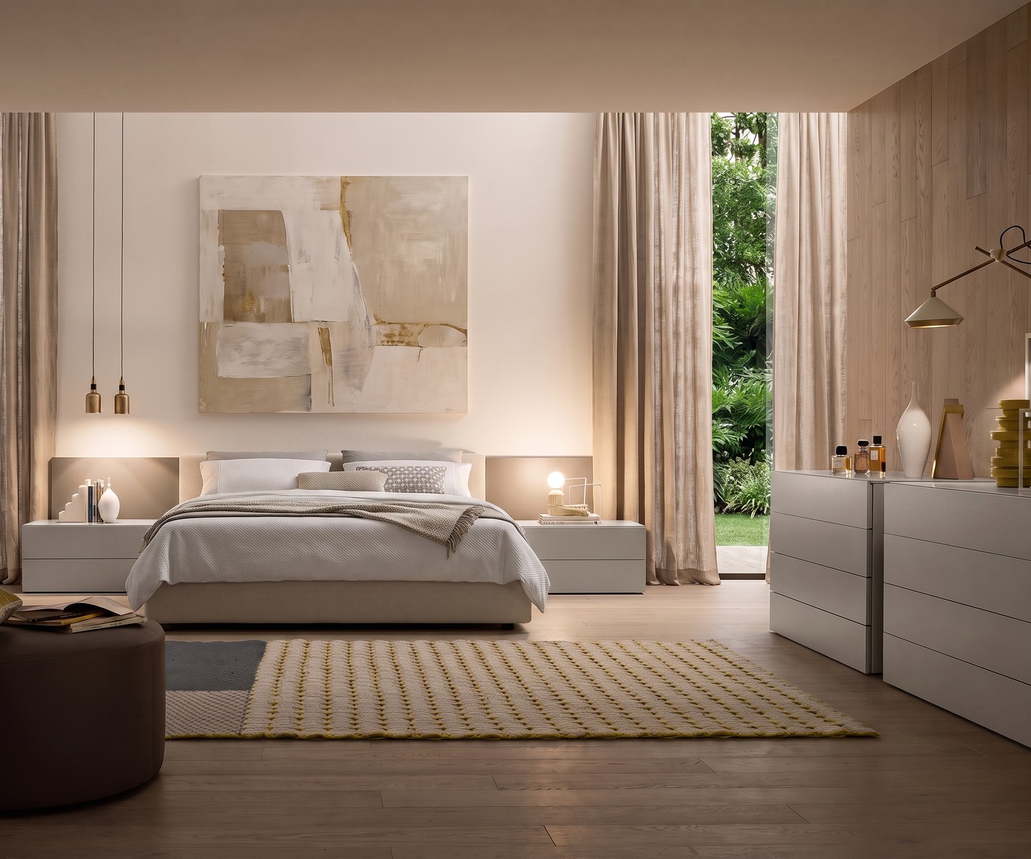 Novamobili Kommode Easy mit 4 Schubladen Easy Kommode von Novamobili mit 4 Schubladen im hellen Schlafzimmer. Weiße Design-Kommode für eleganten Stauraum.