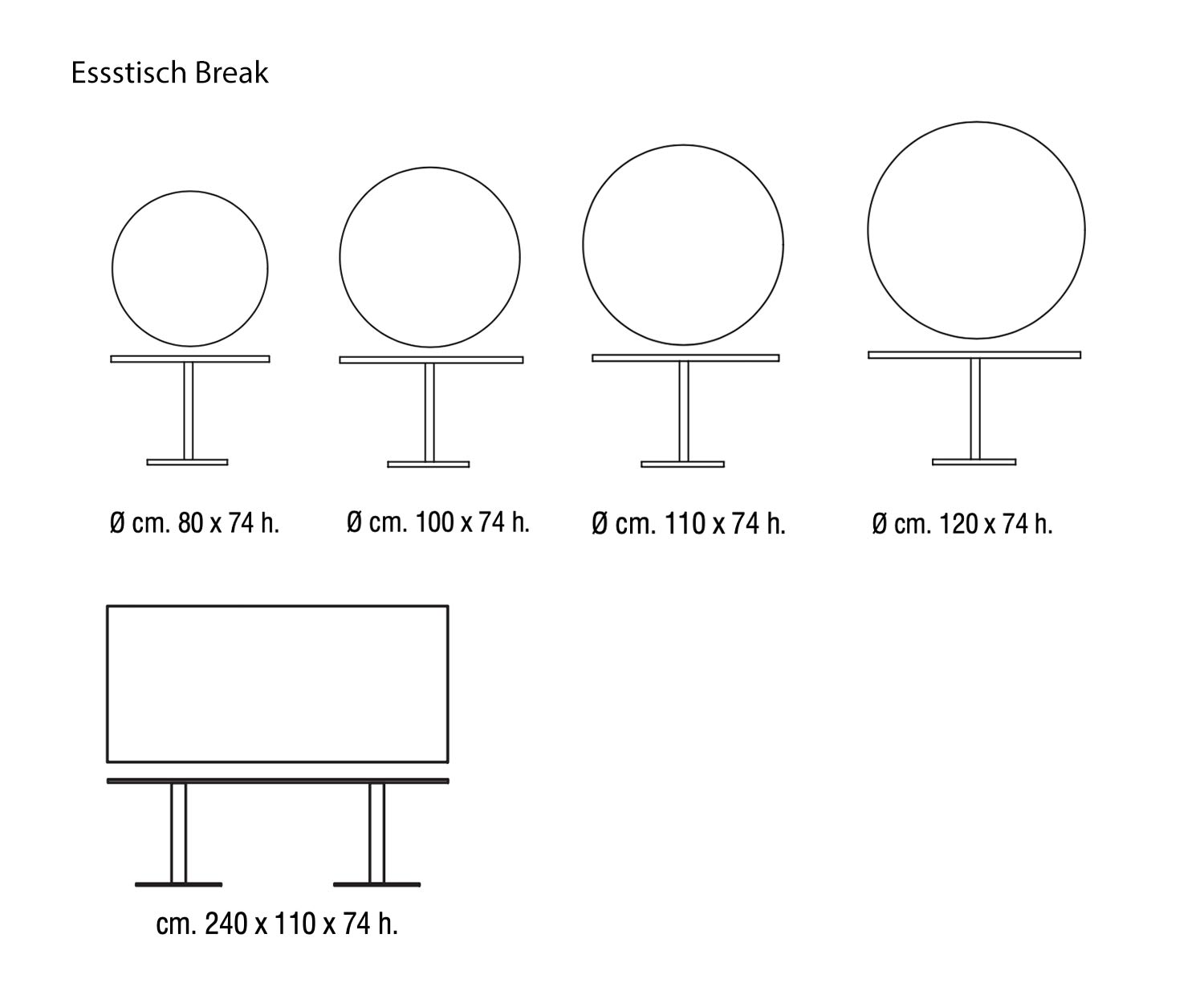 Sketch Dimensions Sizes Sizes Marelli Break Dining room table