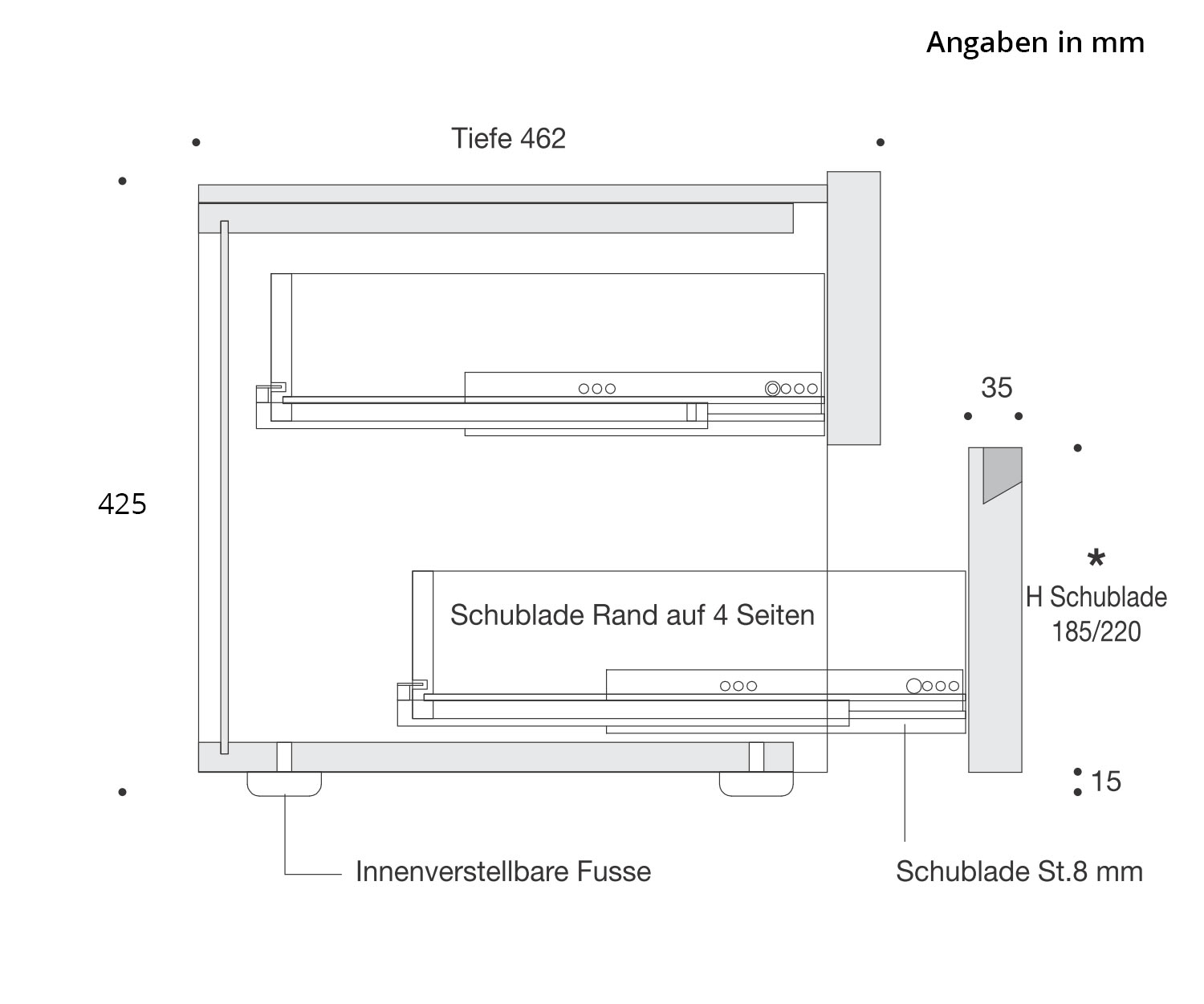 Livitalia Tacca Design Nachttisch Abmessungen Skizze