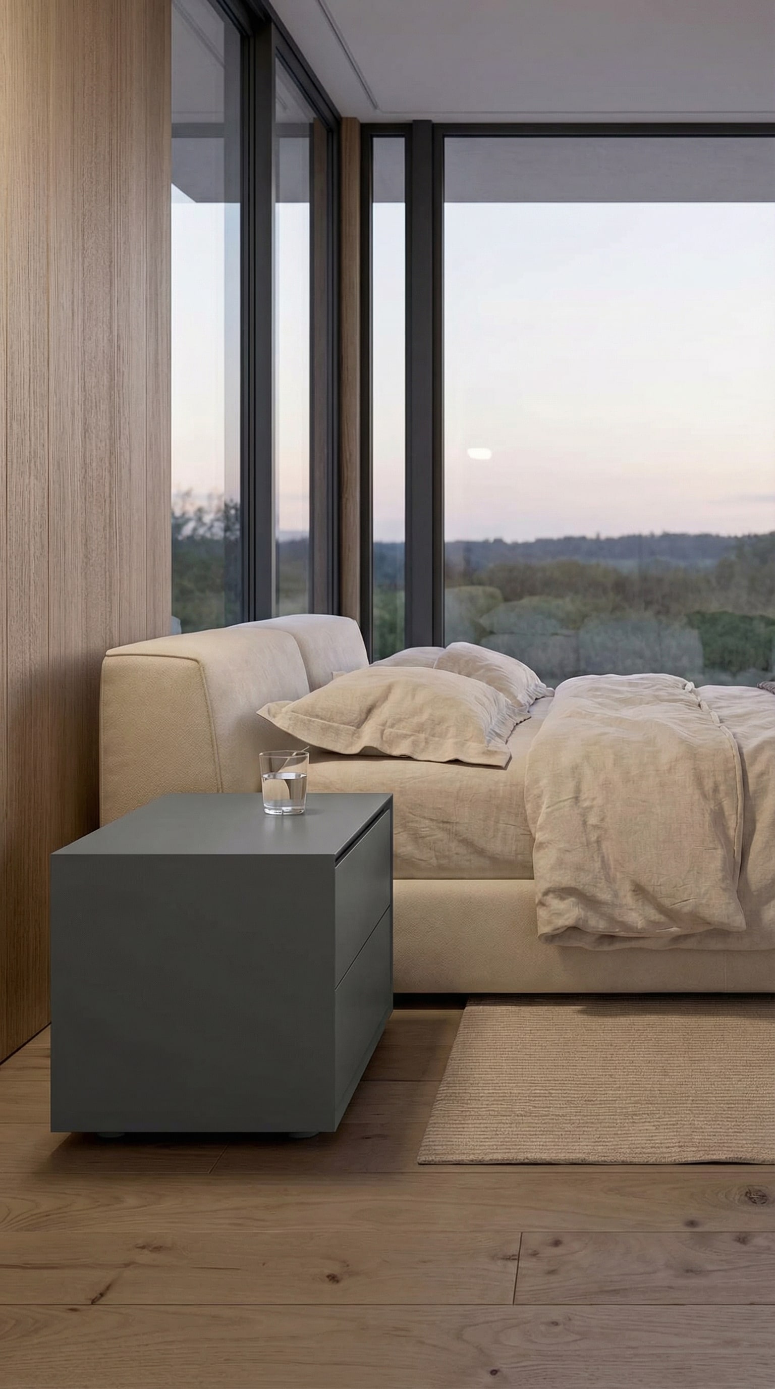 Nahtloser Capo d'Opera Quarantacinque Nachttisch im technikfreien Schlafzimmer Nahtloser Capo d'Opera Quarantacinque Nachttisch im technikfreien Schlafzimmer