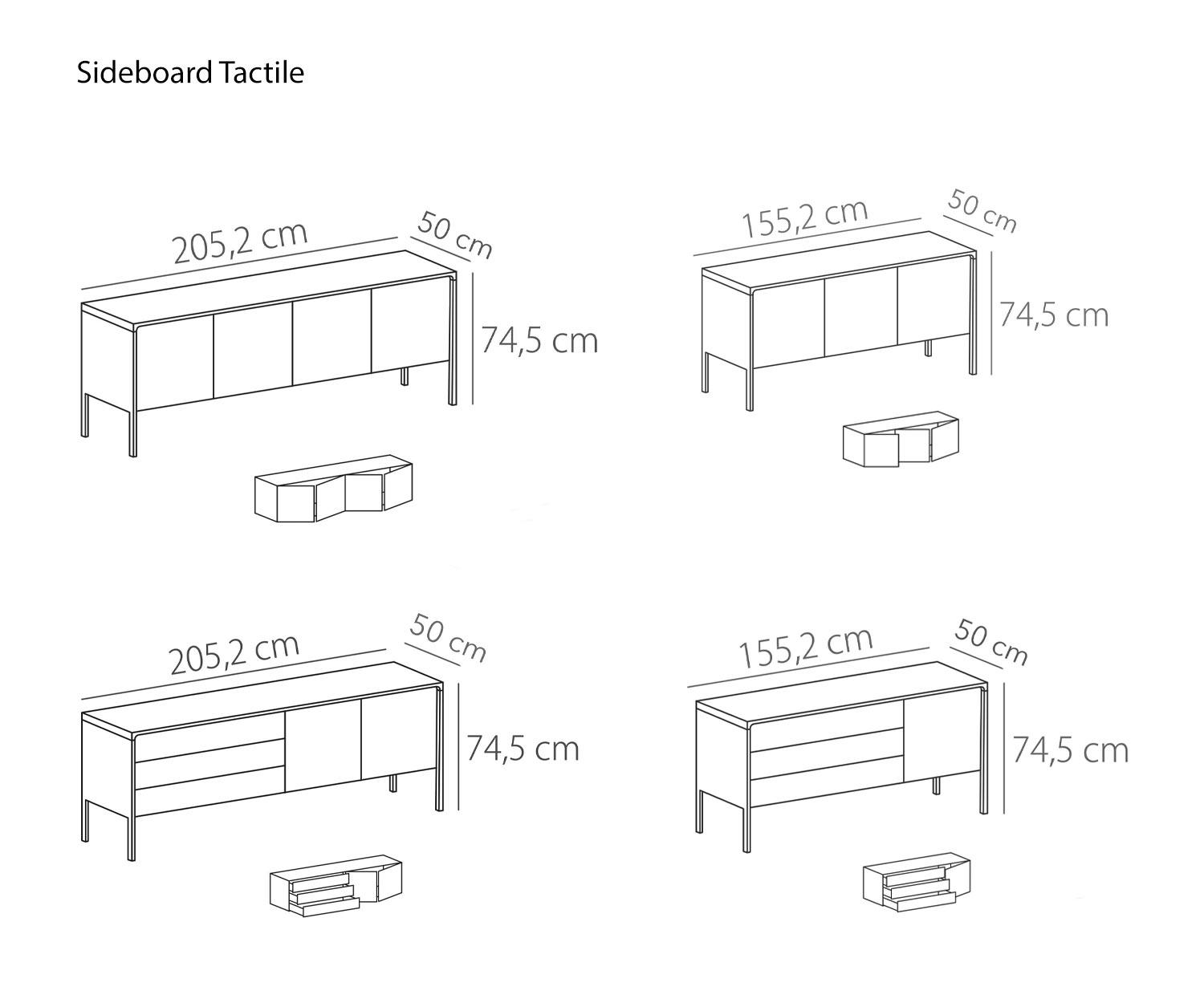 Designer Buffet von Punt Tactile 3 Türen Skizze Maße Größen Größenangaben