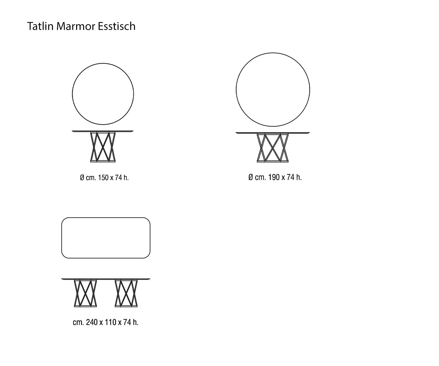 Designer marble table Tatlin from Marelli Sketch Sizes Sizes Dimensions