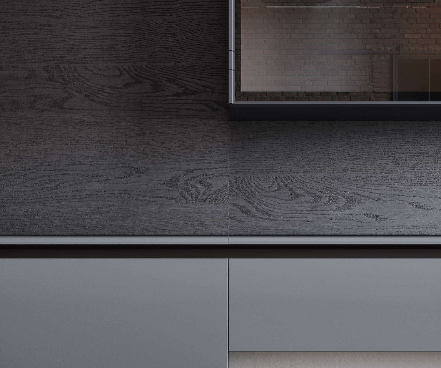 Hochwertige LV016 Design Wohnwand Novamobili im Detail Rille zum Öffnen und Front mit Klapptür