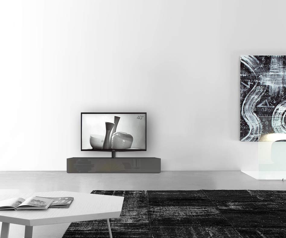 Design Lowboard Konfigurator mit TV Halterung Boden Breite 150 25,5 54,6 mitte glanz dunkelgrau