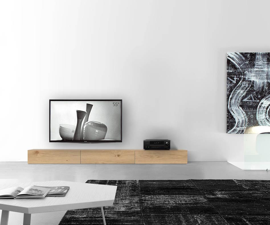 Livitalia Holz Design Lowboard Konfigurator Boden 270 cm 24 cm 56 cm Eiche hell