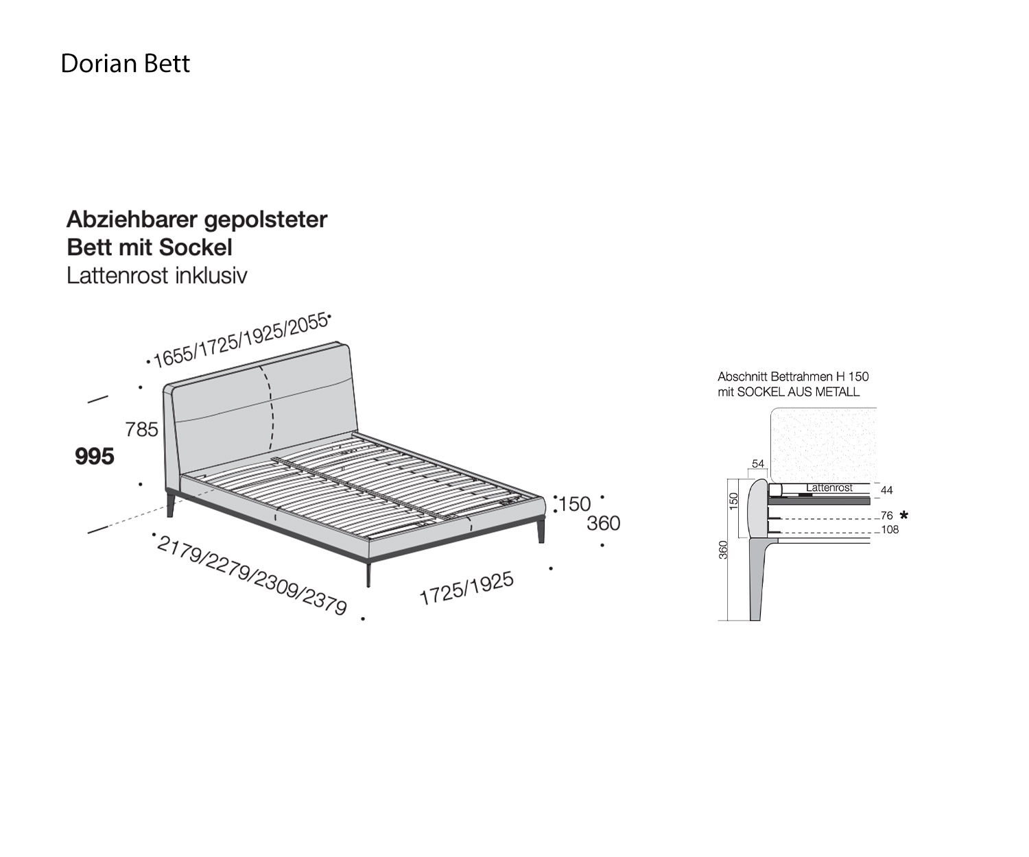 Bett Dorian von Livitalia Skizze Größen Größenangaben Bett Dorian von Livitalia Skizze Größen Größenangaben