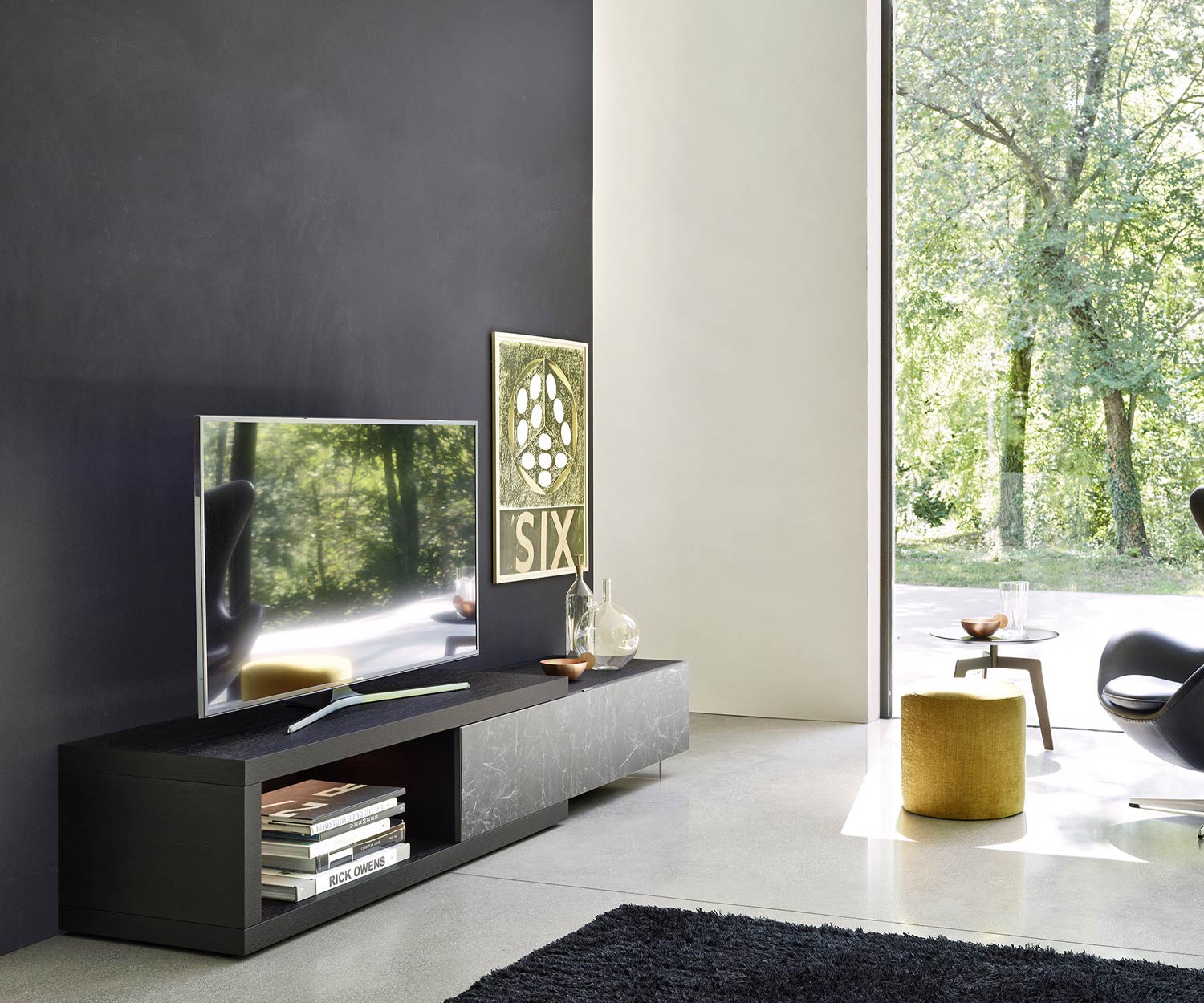 Hochwertige Livitalia Design Wohnwand C01 Bodenbank für TV Flachblldfernseher Eiche Dunkel Hochwertige Livitalia Design Wohnwand C01 Bodenbank für TV Flachblldfernseher Eiche Dunkel