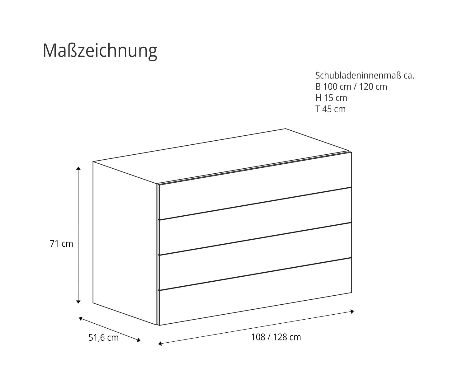 Novamobili Kommode Easy 4 Schubladen Maßzeichnung