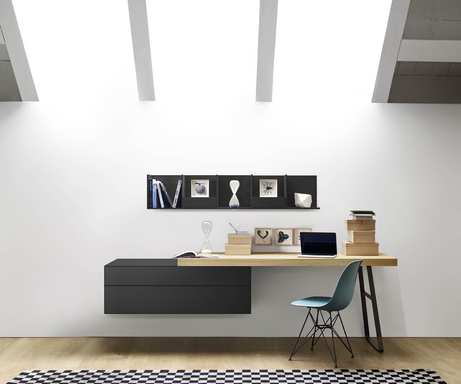 Livitalia Ecletto Wandkommode B 120 cm Schwarz mit Schreibtisch rechts mit Wandregal Livitalia Ecletto Wandkommode B 120 cm Schwarz mit Schreibtisch rechts mit Wandregal