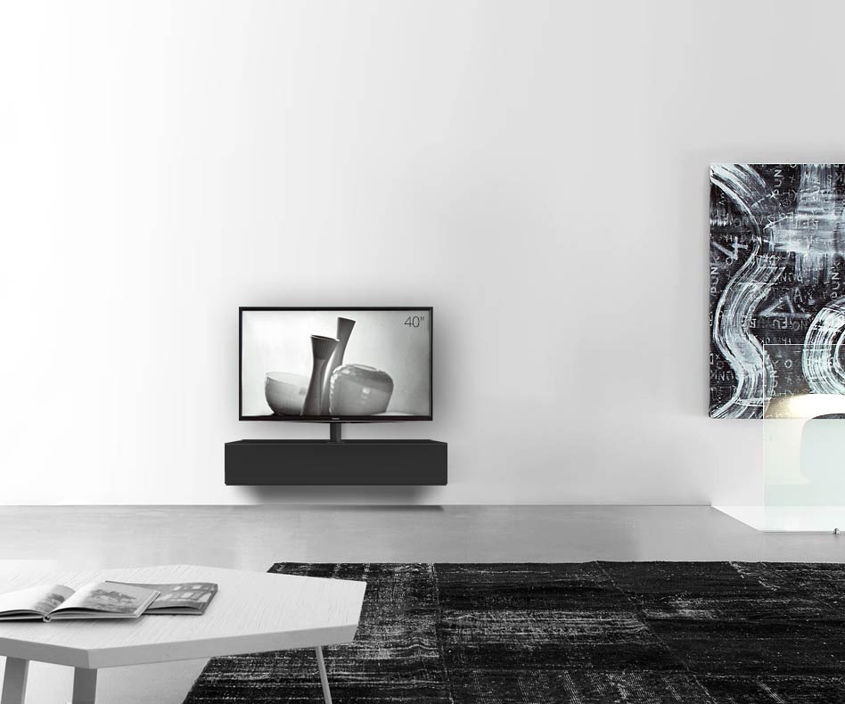 Design Lowboard Konfigurator mit TV Halterung Wand Breite 120 24 45 mitte matt schwarz