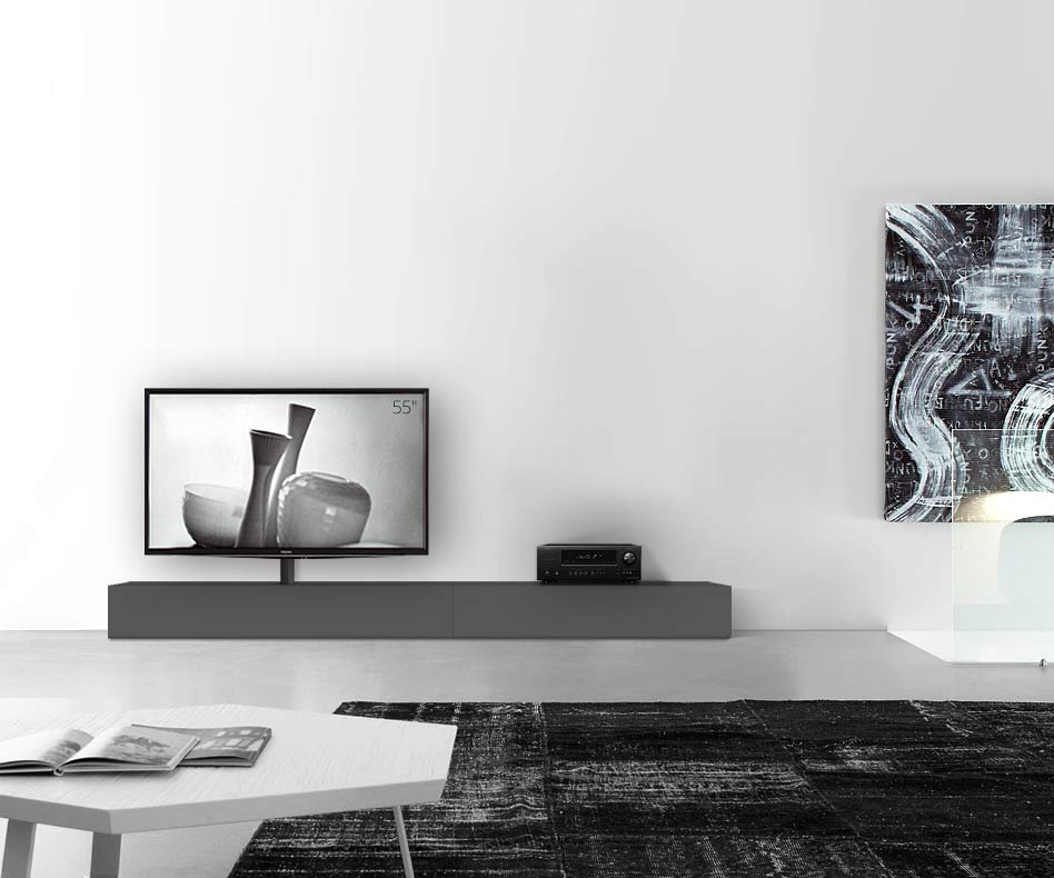 Design Lowboard Konfigurator mit TV Halterung Boden Breite 270 25,5 54,6 links matt dunkelgrau