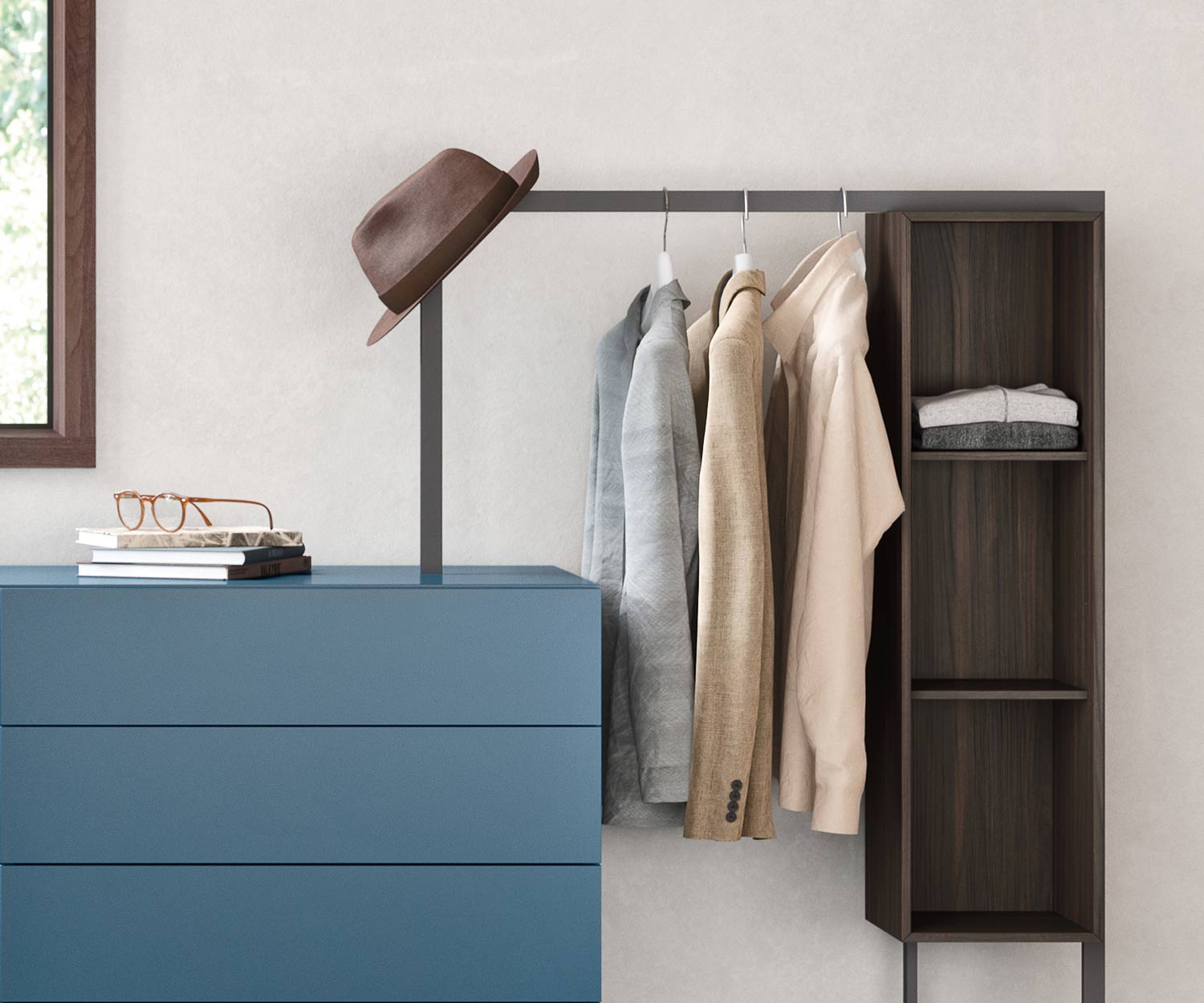 High-quality Easy 4 chest of drawers from Novamobili with wardrobe and shelving unit