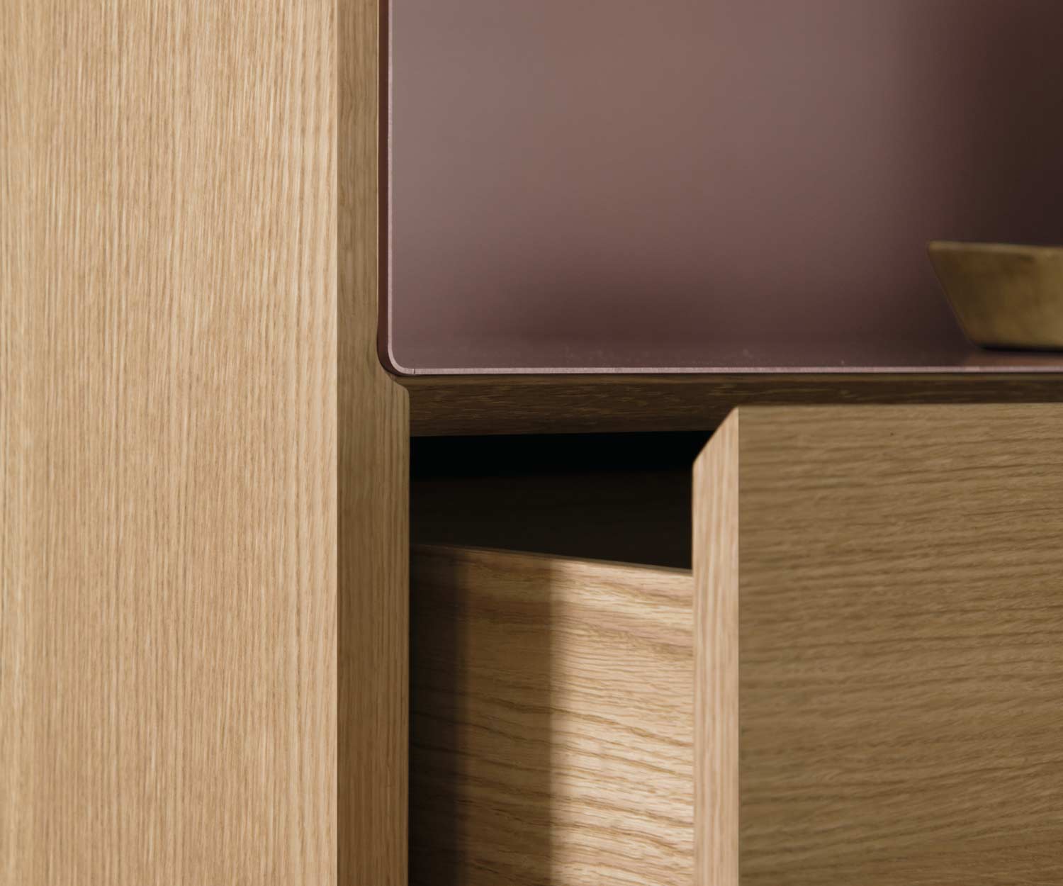 Exclusive design high chest of drawers Detail with open drawer Push to Open technology