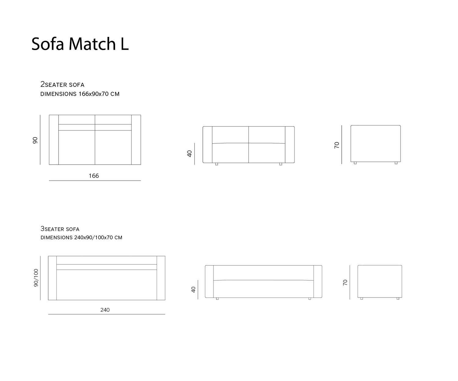 Designer Lounge Sofa Prostoria Match L Skizze Maße Größen