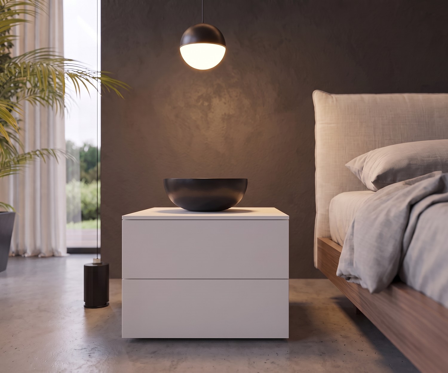 Livitalia Atena Bedside Table in White Atena bedside table by Livitalia with two drawers in a minimalist white design for a modern bedroom.