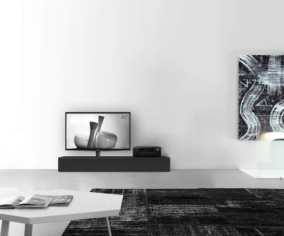 Design Lowboard Konfigurator mit TV Halterung Boden Breite 180 25,5 45 links matt schwarz