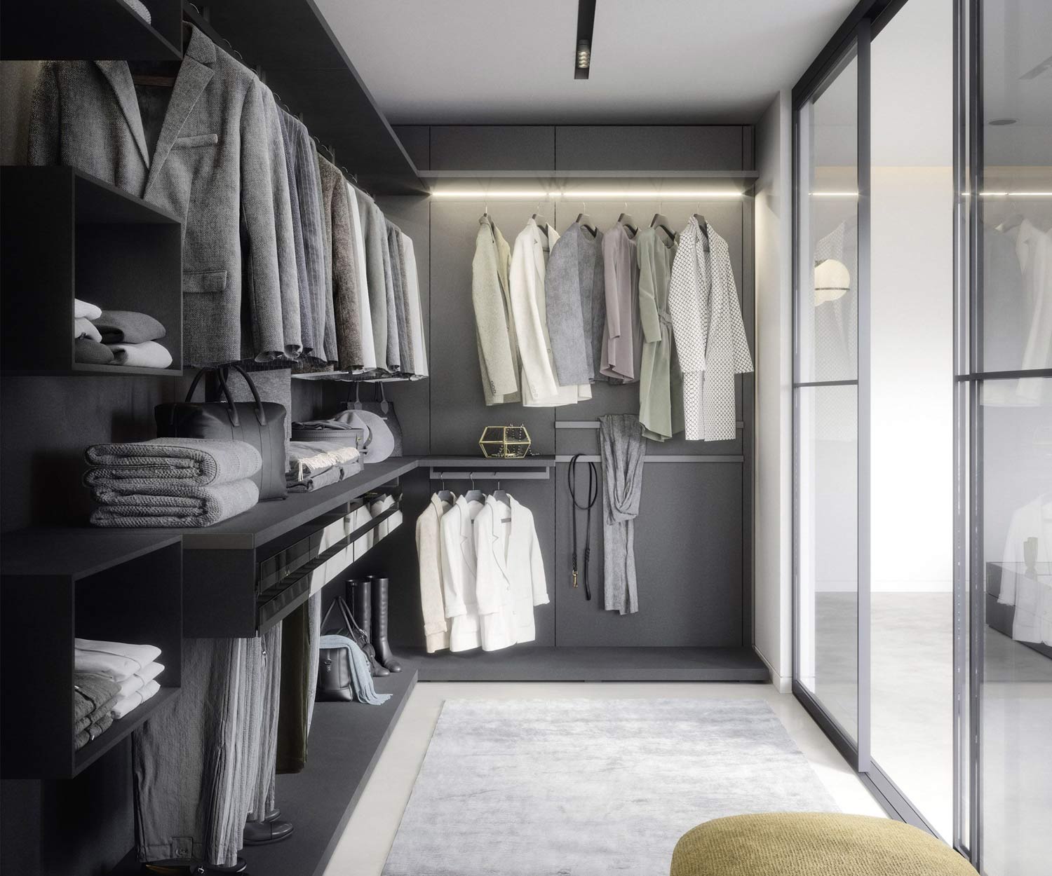 Walk In Closet Dressing room luxury dark with LED light customised Walk In Closet Dressing room luxury dark with LED light customised